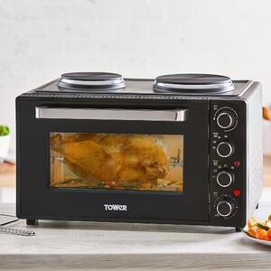 Tower 42L Black Mini Oven with Hot Plates Black