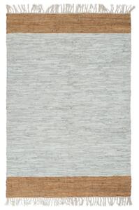 Hand-woven Chindi Rug Leather 80x160 cm Light Grey and Tan