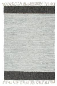 Hand-woven Chindi Rug Leather 80x160 cm Light Grey and Black