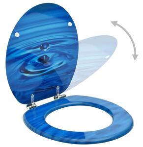 WC Toilet Seat with Lid MDF Blue Water Drop Design