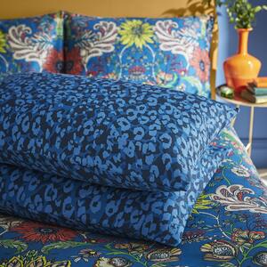 Gardenia Floral Damask Cotton Pillowcase Pair Blue
