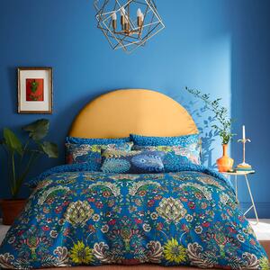 Gardenia Floral Damask 200 Thread Count Cotton Blue Duvet Cover and Pillowcase Set Blue