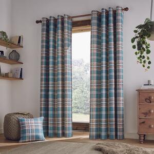 Catherine Lansfield Tweed Woven Check Ready Made Eyelet Curtains Teal