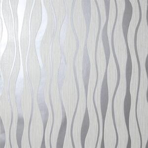 Arthouse Metallic Wave Textured Metallic Glitter White and Silver Wallpaper