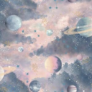 Arthouse Planets Kids Textured Glitter Multi Coloured Wallpaper