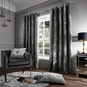 Catherine Lansfield Crushed Velvet Ready Made Eyelet Curtains Silver