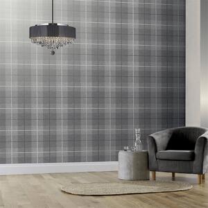 Arthouse Country Tartan Textured Paste the Wall Wallpaper - Charcoal
