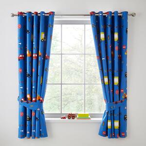 Transport Blue Blackout Eyelet Curtains Blue, Yellow and Black