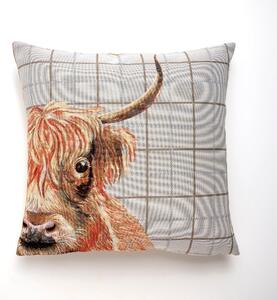 Highland Cow Tapestry Cushion Brown