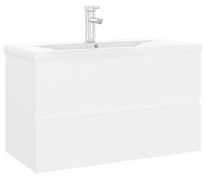 White Wooden Sink Cabinet With Built-in Basin