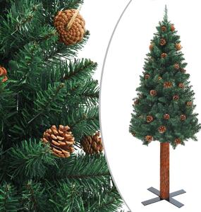 Slim Christmas Tree with Real Wood and Cones Green 150 cm PVC