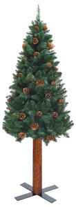 Slim Christmas Tree with Real Wood and Cones Green 180 cm PVC