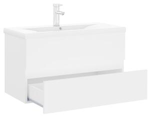 White Wooden Sink Cabinet With Built-in Basin