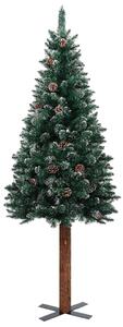 Slim Christmas Tree with Real Wood and White Snow Green 210 cm
