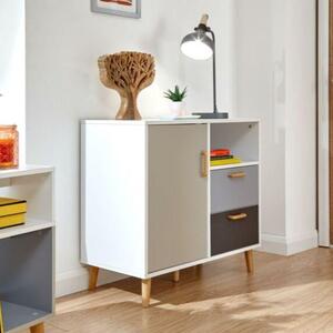 White Multi Coloured Compact Sideboard