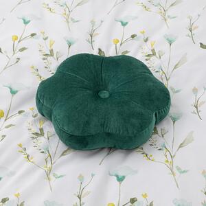 Flower Velvet Cushion Green