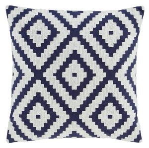 Geo Crewel Navy Cushion Cover Navy Blue/White