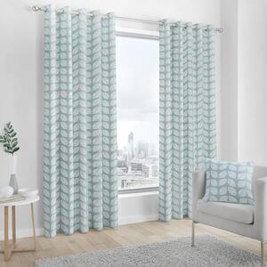 Delft Ready Made Lined Eyelet Curtains Duckegg