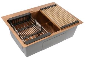 Steel sink with 3-piece accessory set REA Liam Brush Copper