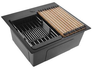 Steel sink with 3-piece accessory set REA Leo 50 Black