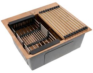 Steel sink with 3-piece accessory set REA Leo 50 Brush Copper