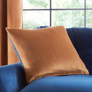 Reversible Navy and Butterscotch Velour Cushion Navy and Orange