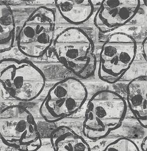 Fresco Skull Wall Grey Wallpaper