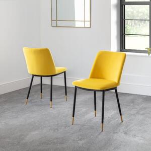 Delaunay Set of 2 Dining Chairs, Velvet Yellow