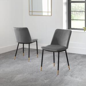 Delaunay Set of 2 Dining Chairs, Velvet Grey