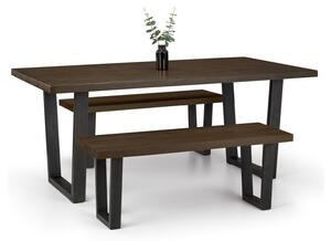 Brooklyn Rectangular Dining Table with 2 Benches, Solid Oak Brown