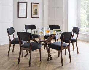 Chelsea Round Glass Top Dining Table with 6 Farringdon Chairs Brown