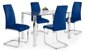 Enzo Rectangular Glass Top Dining Table with 4 Calabria Chairs Blue