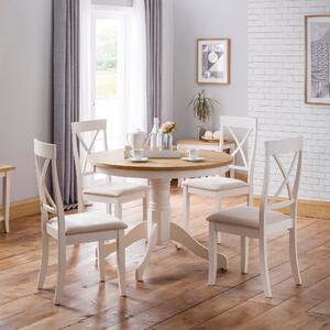 Davenport Round Pedestal Dining Table with 4 Chairs, Off White Beige
