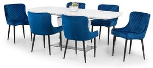 Como Dining Table with 6 Luxe Blue Chairs Blue/White