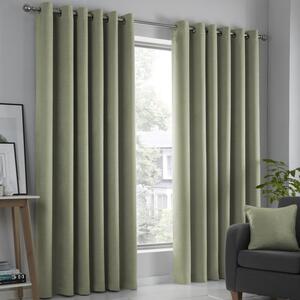 Fusion Strata Woven Dimout Ready Made Eyelet Curtains Green