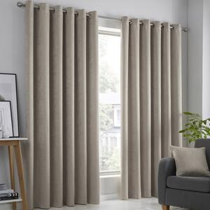 Fusion Strata Woven Dimout Ready Made Eyelet Curtains Natural