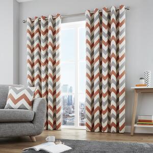 Chevron Ready Made Eyelet Curtains Terracotta