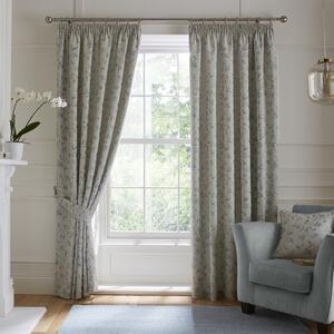 Curtina Bird Trail Lined Ready Made Pencil Pleat Curtains Duckegg