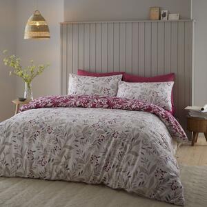 Catherine Lansfield Brushed Lingonberry Floral Bedding Set Natural