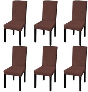 Straight Stretchable Chair Cover 6 pcs Brown