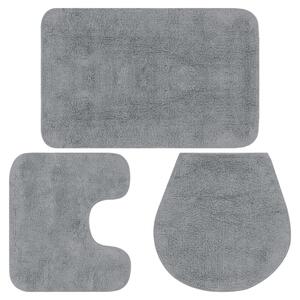 Bathroom Mat Set 3 Pieces Fabric Grey