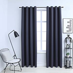 Blackout Curtains with Metal Rings 2 pcs Anthracite 140x175 cm
