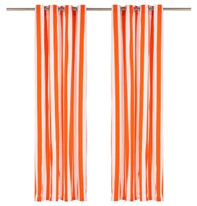 Curtains with Metal Rings 2 pcs Fabric 140x245 cm Orange Stripe
