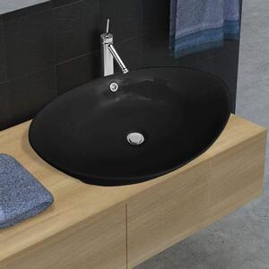 Luxury Black Ceramic Oval Basin with Overflow