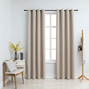 Blackout Curtains with Metal Rings 2 pcs Beige 140x225 cm