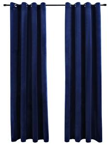 Blackout Curtains with Rings 2 pcs Velvet Dark Blue 140x225 cm