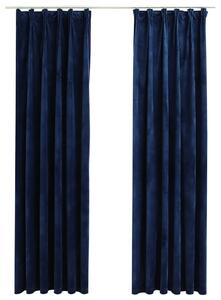 Blackout Curtains 2 pcs with Hooks Velvet Dark Blue 140x175 cm