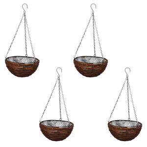 Hanging Round Willow Basket 4 pcs with Liner & Chain