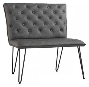 Studded Back Grey Leather Dining Bench