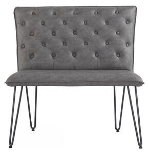 Studded Back Grey Leather Dining Bench